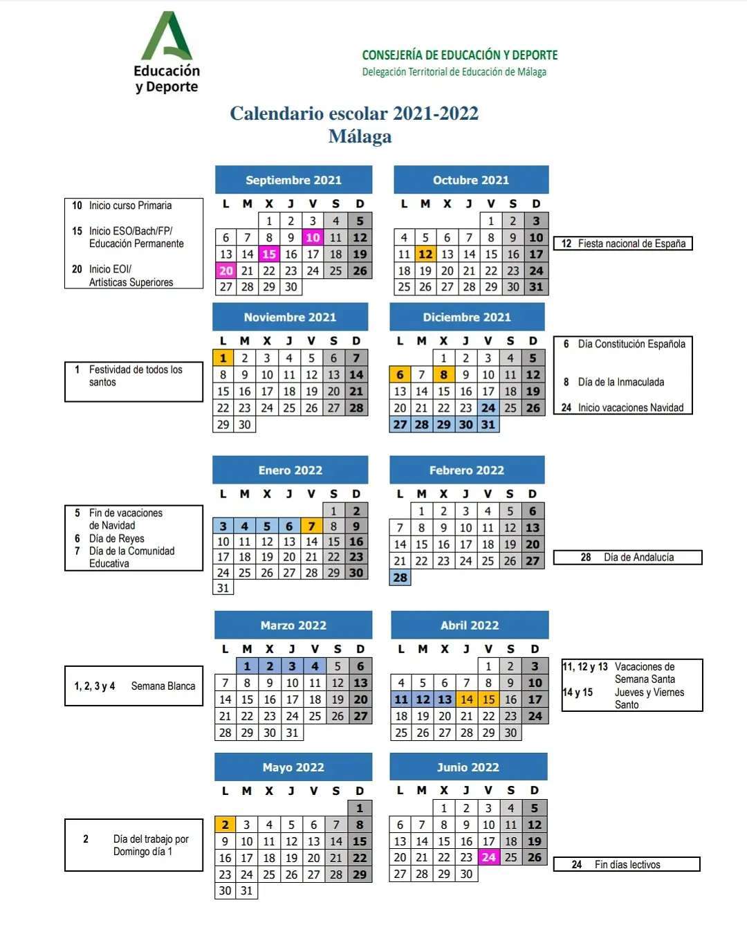 calendario escolar 2021